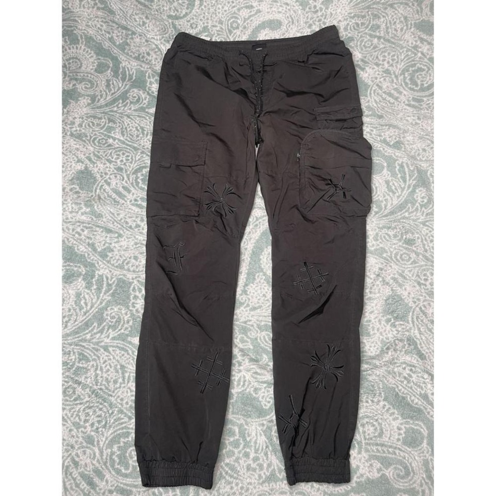 Smoke Rise Mens XL Black Cross Embroidered Cargo Jogger Pants Techwear‎ Gothic